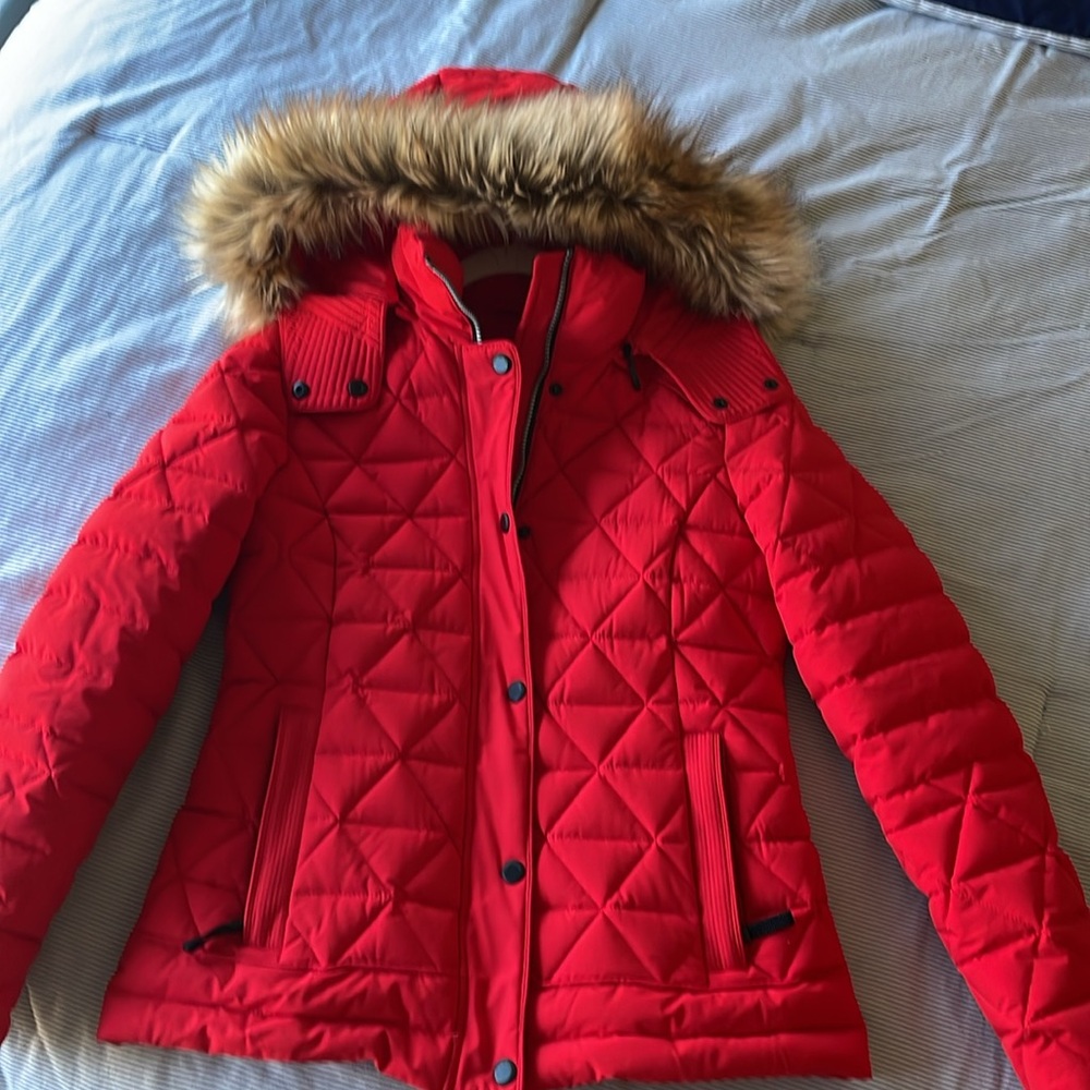 Marc New York Jacket Fur Trim Hood Women Size S/P 90% Down Excellent Condition